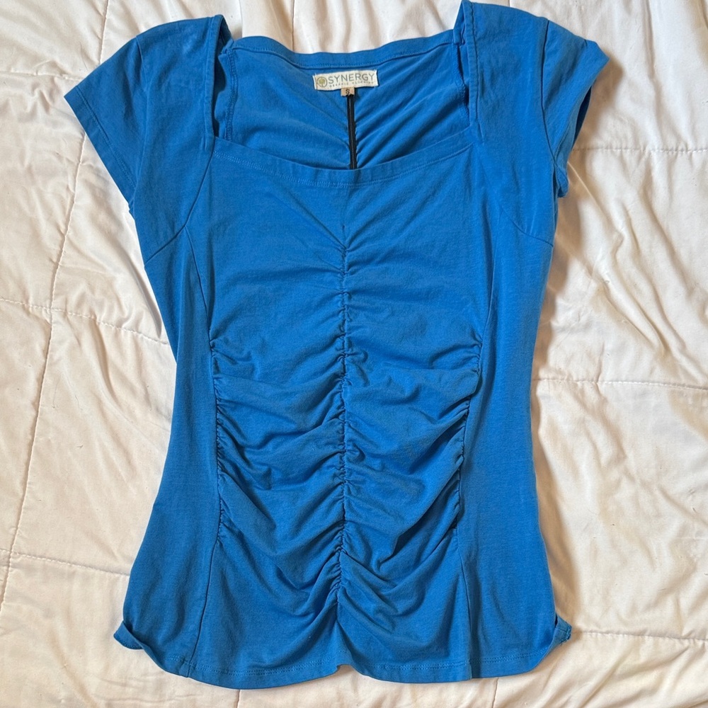 Synergy Organic Clothing Blue Ruched Blouse